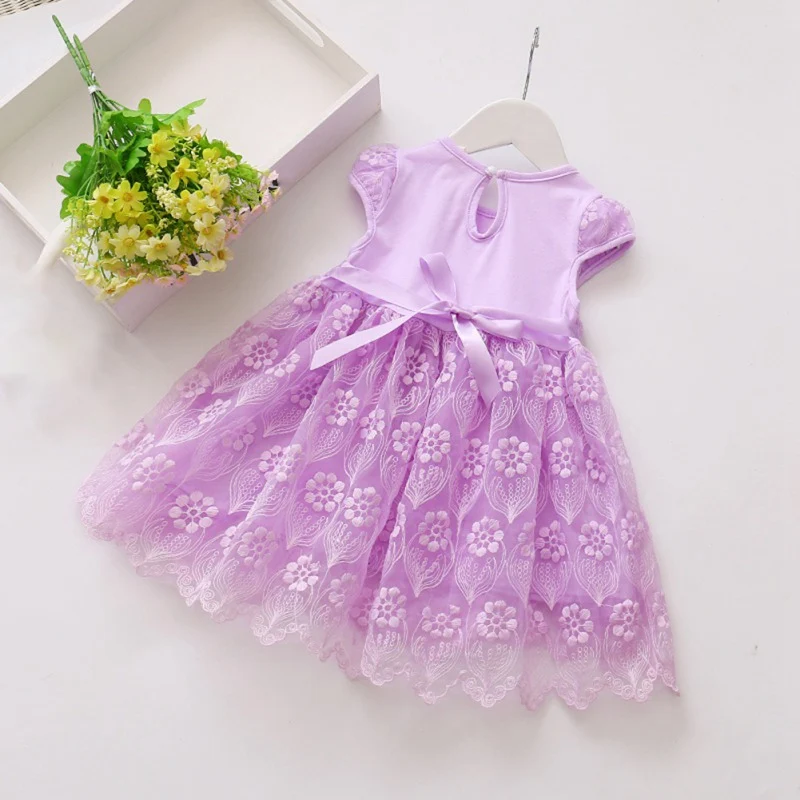 Летнее Повседневное платье с короткими рукавами и бантом для маленьких девочек, нарядный сетчатый сарафан принцессы для малышей