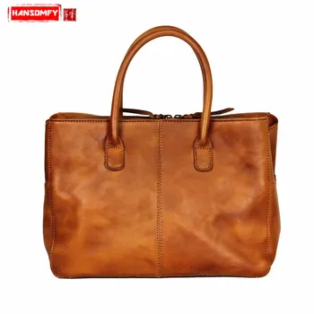 

HANSOMFY Genuine Leather Women Handbags Female Shoulder Bag Retro Fashion Ladies Crossbody Messenger Bags Top Layer Cowhide Soft