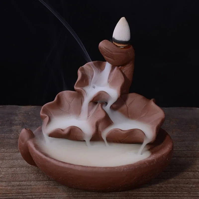 Ceramic Black Purple Sand Lotus Backflow Incense Burner Holder