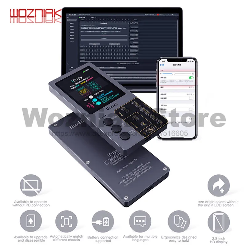 QIANLI iCopy Plus LCD Screen Photometer For iphone 7 8 8P X XR XS Max Photosensitive Original Color Battery Repair Programmer