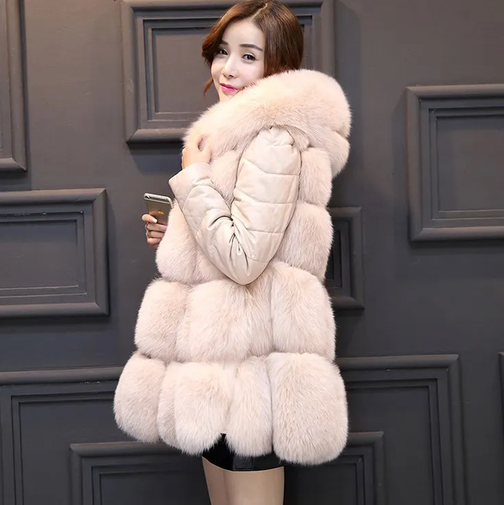 Faux Fur Coat Women Casual Hoodies Warm Slim Pocket Long Sleeve Faux Fox Fur Winter Coat Women casaco feminino Plus Size