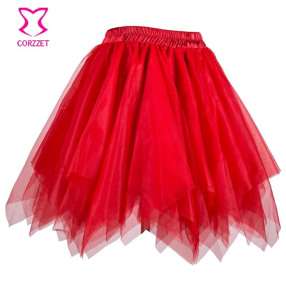 Falda de tul rojo Corzzet, falda de tutú con pliegues y cintura alta  elástica para mujer adulta - AliExpress