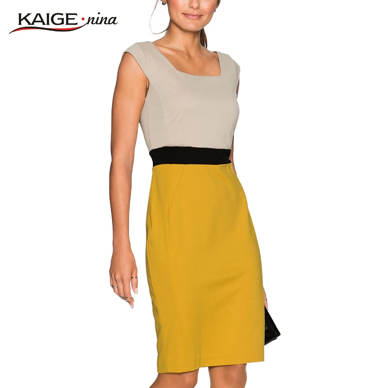 Kaige. Нина Новые летние платья чистого цвета и без рукавов женщин с квадратным
