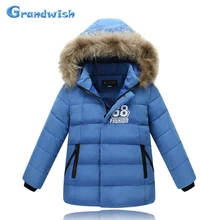 Grandwish Мальчики С Капюшоном Пуховики Дети Письмо Печатные Толстый Слой Мальчика Зима Случайный Верхняя Одежда Дети Теплая Куртка 6 Т-14 Т, SC581