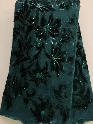 Африканское зеленое кружево свадебное платье блестки Кружевная Ткань 5 ярдов, африканская Свадебная кружевная ткань Высокое качество Бархатная Сетка LaceF LL3743