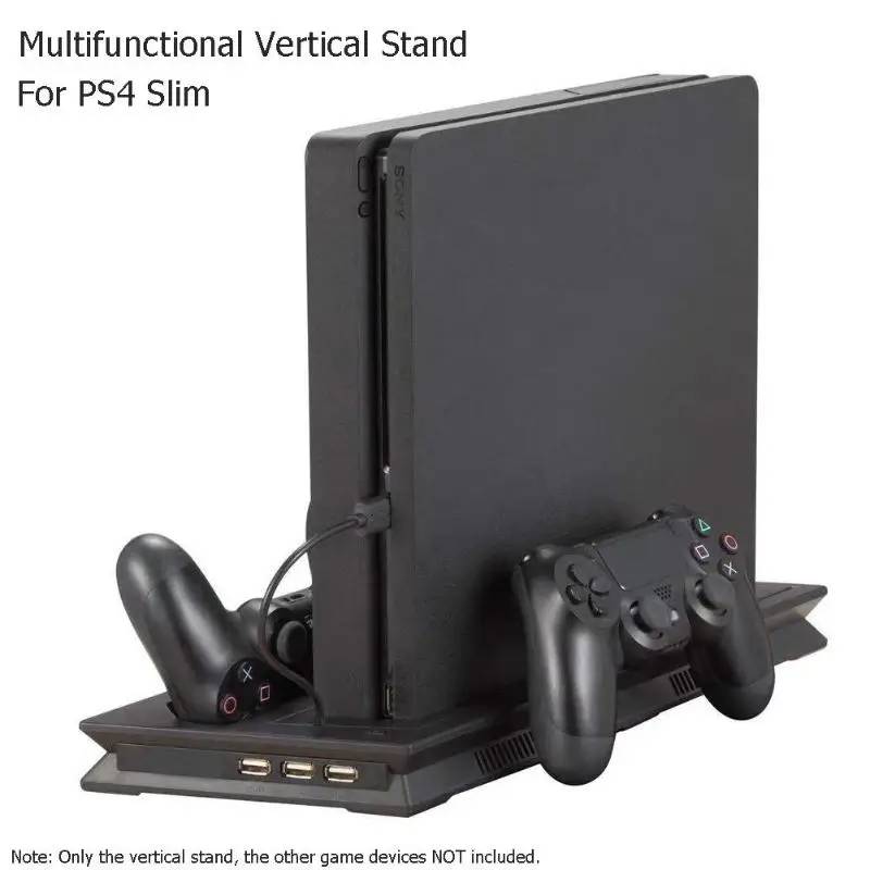 ALLOYSEED вертикальная стойка крепление игровой консоли Поддержка База держатель + двойной зарядки Порты для PS4 Slim с двумя Вентилятор