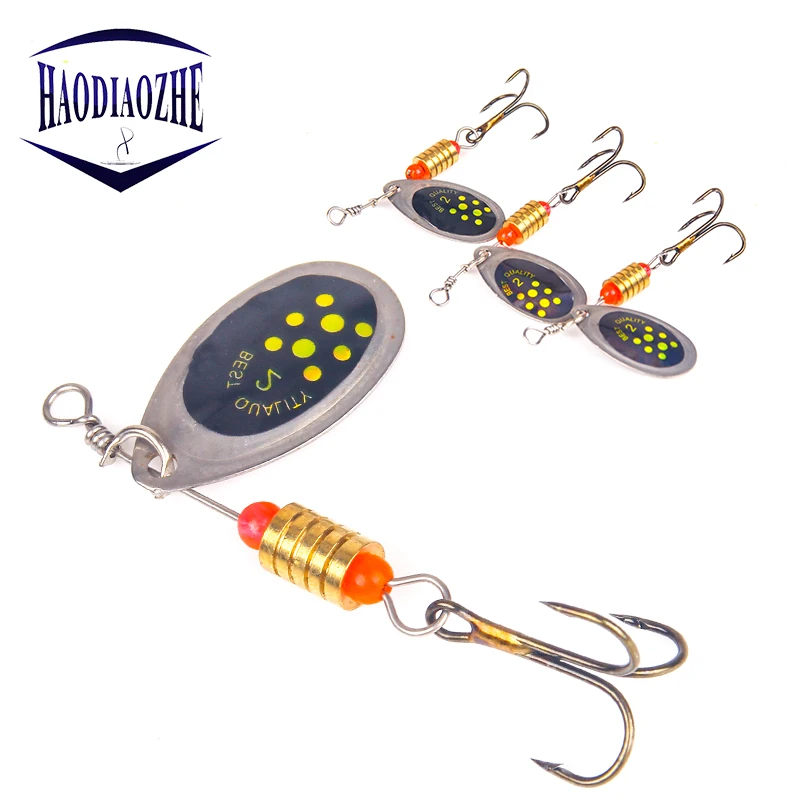 

HAODIAOZHE 1pcs Spoon Metal Rotating Sequin Hard Bait Quality Fishing Wobblers Triple Hook Bass Pike Carp Artificial Lure YU69