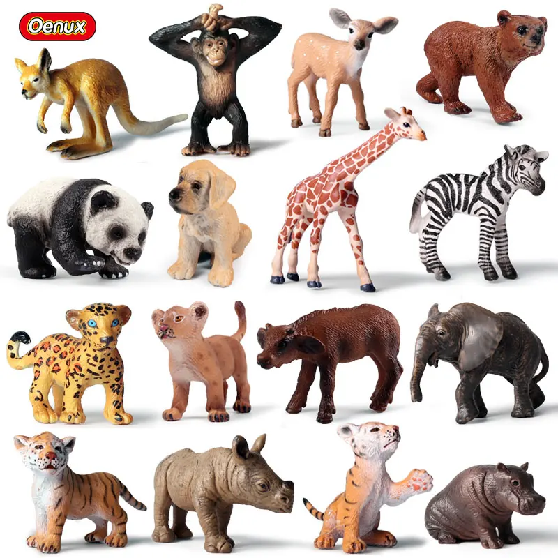 

Oenux 16pcs/set Africa Wild Animals Lions Deer Simulation Tiger Dog Model Action Figures Lovely Miniature Collection Toys Gift