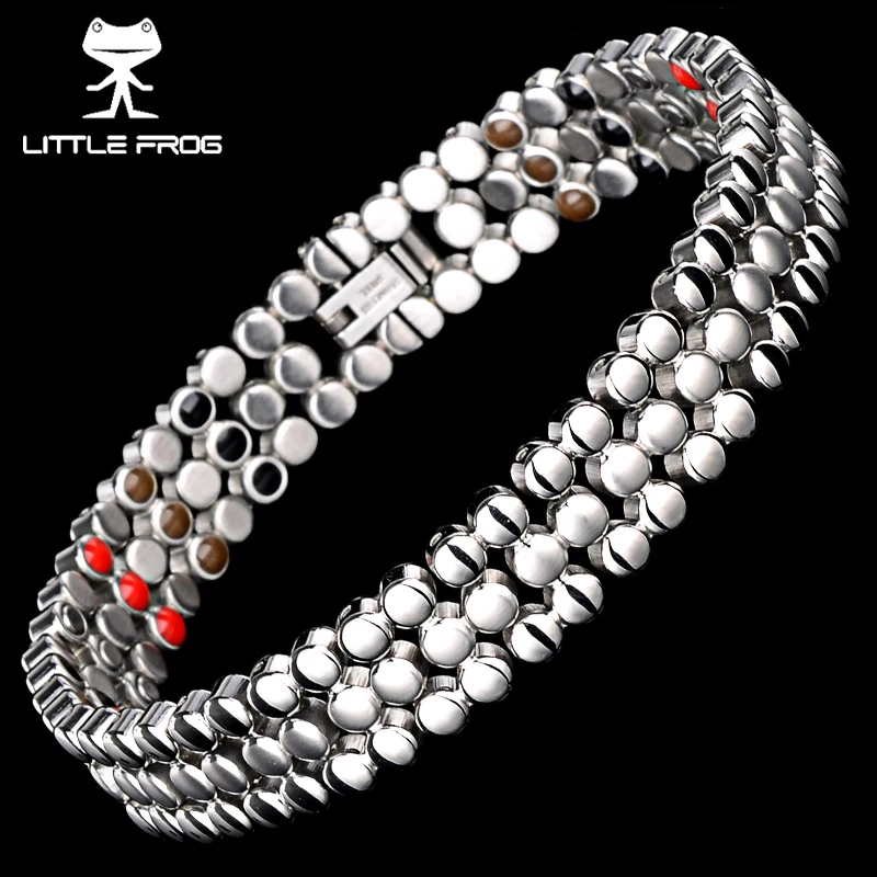 

LITTLE FROG 66PCS Health Energy Stones Men Germanium Infrared Negative Ion Magnetic Bracelet Stainless Steel Bracelets Bangles