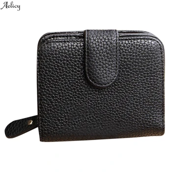

Fashion Lady Wild Short Lychee Pattern Solid Color Card Bag Purse Clutch Bag Zipper High Quality Square Card ID Holders 2019