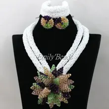 Популярный Африканский комплект ювелирных изделий белый нигерийский Свадебный костюм Африканское ожерелье из бусин набор Красочный цветок AIJ851