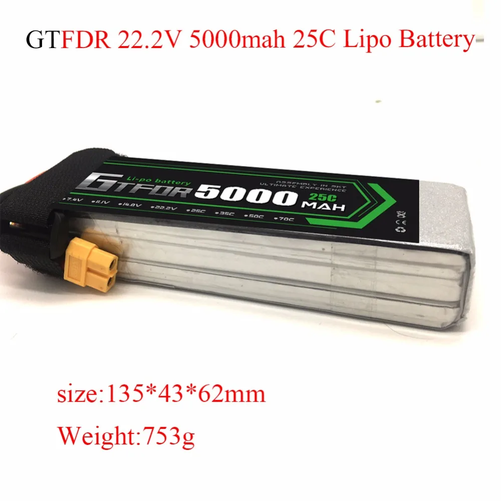 

Lipo Battery 6S 22.2V 5000mAh 25C For RC Helicopter Drone Quadcopter Airplane Car Boat Tank Remote Control Toys Lithium Battery