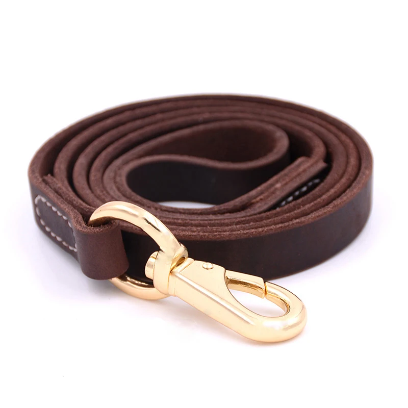 

AyouA Handmade Cowhide Dog Leash Lead Dark Brown Black With Gold Hook Best for Walking Training All Dog Breeds 2 Sizes