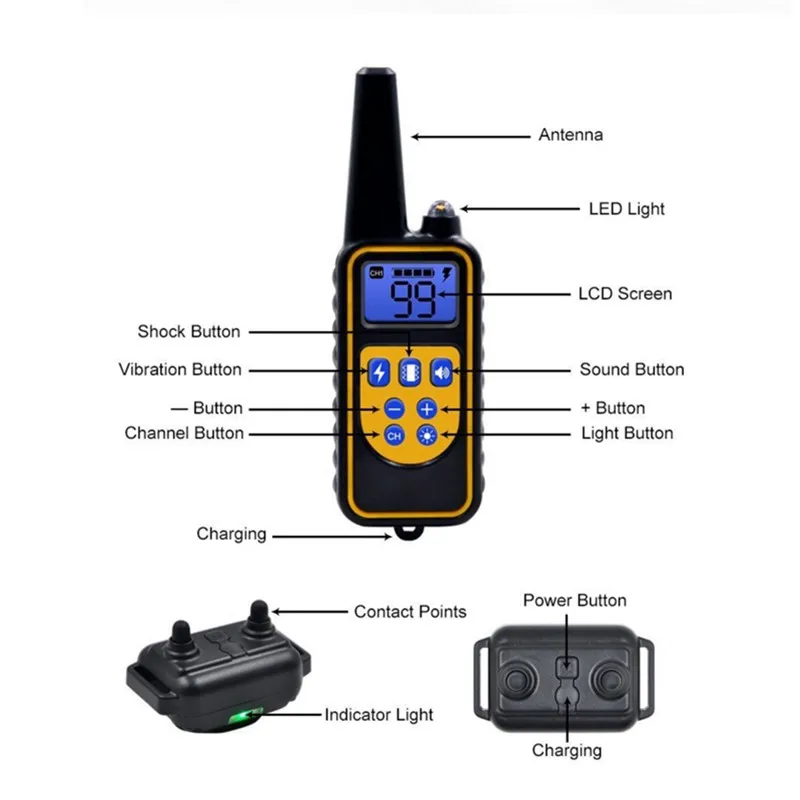 800yd Electric remote Dog Training Collar Waterproof Rechargeable LCD Display for All Size beep Shock Vibration mode 40%off-1