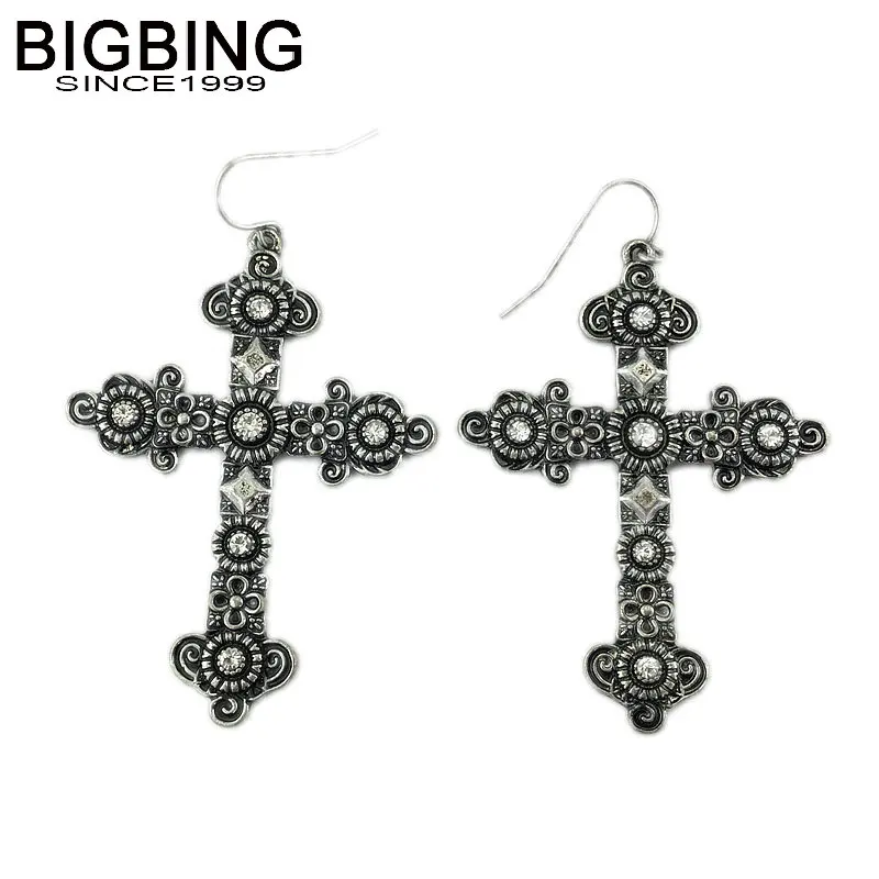 

BIGBING jewelry fashion retro silver flower cross dangle earring fashion jewelry fashion women earring free shipping S128
