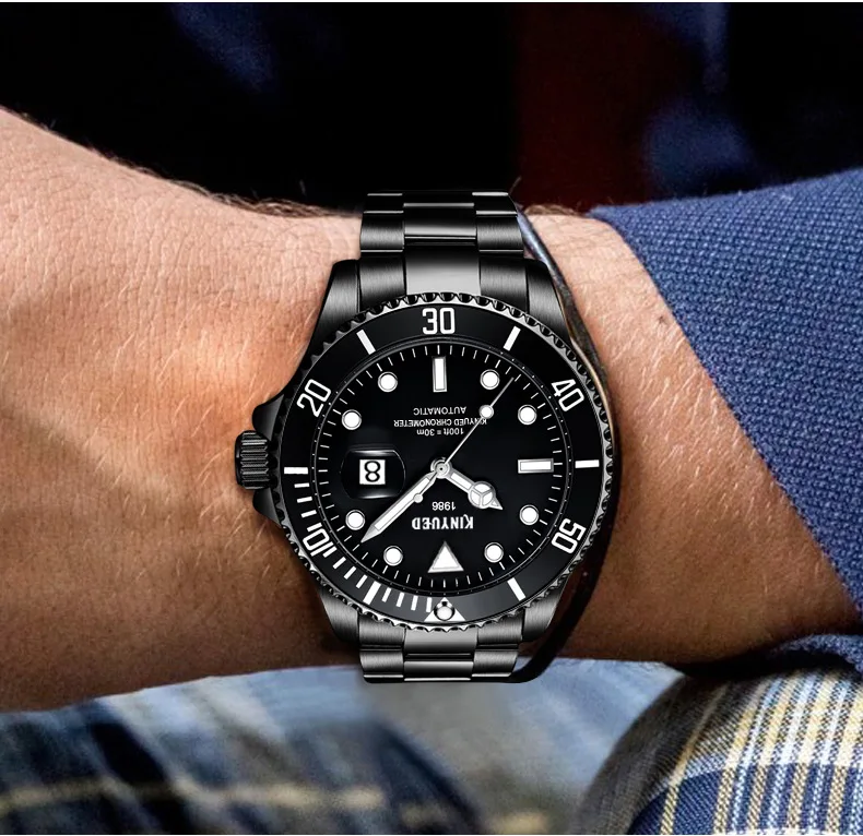 KINYUED, мужские часы, Топ бренд, роскошные, деловые часы, твердый стальной ремень, мужские спортивные часы, серия Submariner, Relogio Masculino