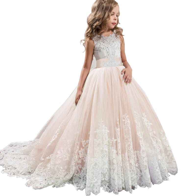 Платье для девочек свадебное платье без рукавов с открытой спиной детское платье для девочек элегантное платье принцессы для детей 4-12 лет