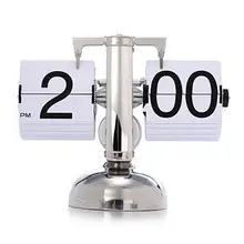 Retro Modern Digital Auto Flip Single Stand Metal Desk Table Clock Quartz Clocks Home Office Decor
