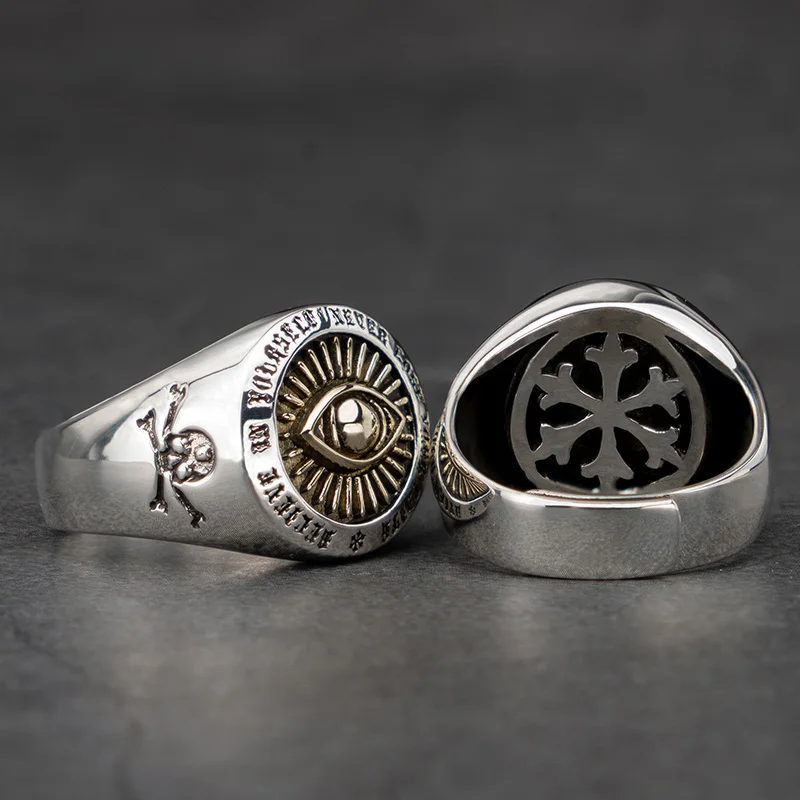 Дьявол глаза шестиугольник масонское кольцо для мужчин серебро масон тотемные украшения