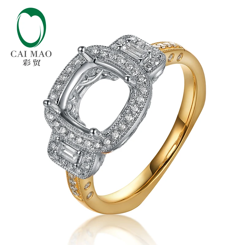 Caimao 8.5mm Cushion cut 0.43ct Baguette and Round Diamond 14k White Yellow Gold Ring | Украшения и аксессуары