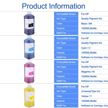 

1000ml/Bottle Pigment Ink For HP Designjet 500 800 4000 5000 5500 T770 T790 T1100 T1300 Z2100 T2300 Z3100 Z5200 Z6100 Printer