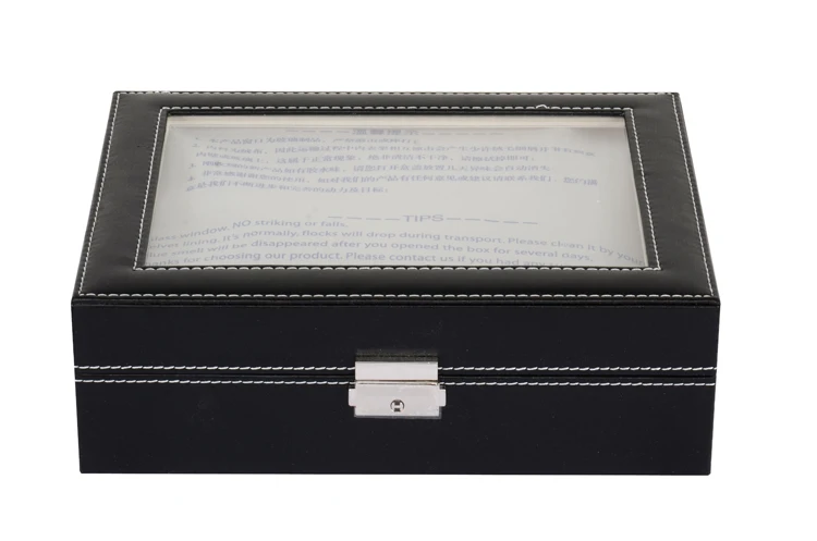 Боковая Блокировка 10 слотов коробка для часов, чехол черный дисплей для часов кожаный Органайзер со стеклом хранения ювелирных коробок держатель