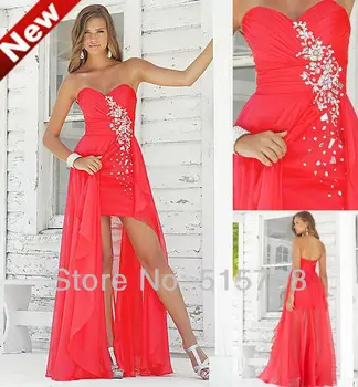 

New Fashion A-line Sweetheart Sleeveless Chiffon Split Moon style Beads Cheap Floor Length Formal Gown Long Evening Prom Dresses