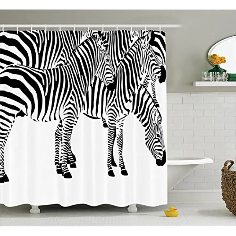 Vixm Safari Decor Shower Curtain Set Group Of Zebras African Animals
