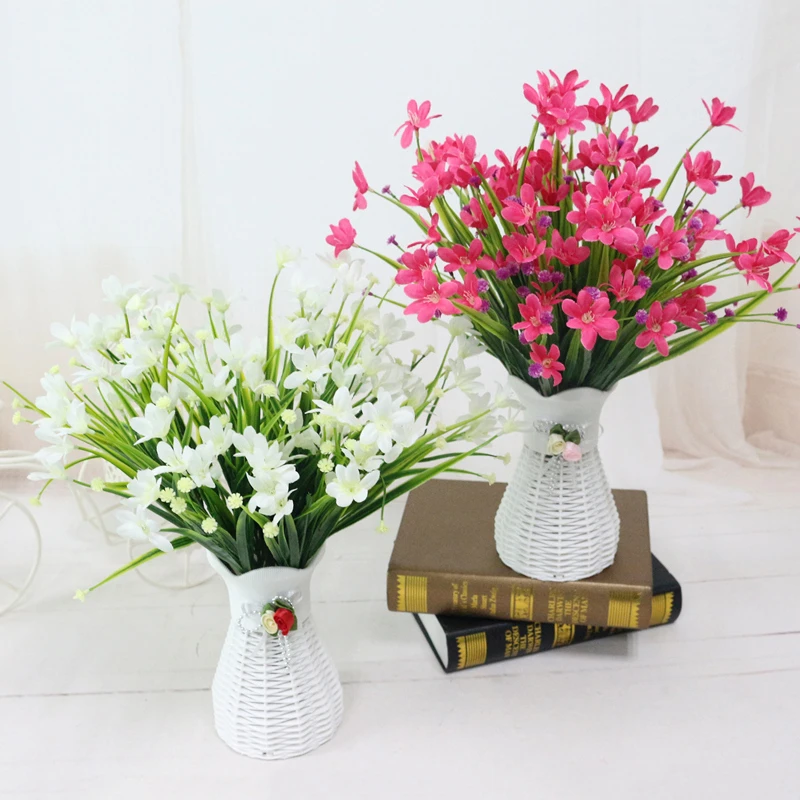 quality  plastic vase + silk flowers artificial flower set home flowers decoration artificial wedding decor Free Shipping (6)