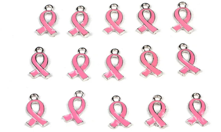 5 шт./лот Металл рака молочной железы осведомленности розовая лента Шарм мотаться Талисманы эмаль для ювелирных изделий европейский браслет DIY - Окраска металла: small size