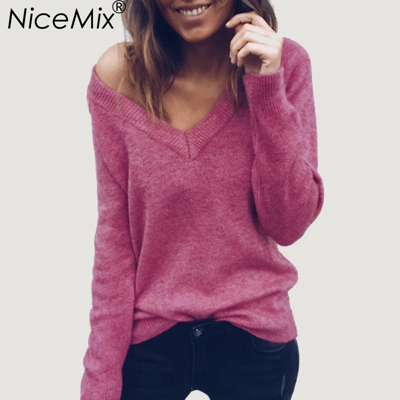 

NiceMix 2019 Spring Autumn Long Sleeve Women Tops T Shirt Sexy V-neck T-shirt Female Loose Casual Tee Shirt Femme
