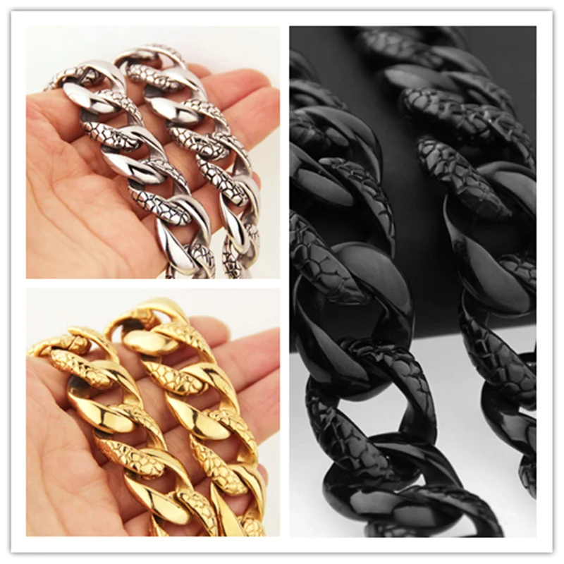 

Top Quality HEAVY Jewelry 316L Stainless Steel Cool Men's Silver/Gold/Black Single Curb Cuban Link Chain Necklace Ornaments