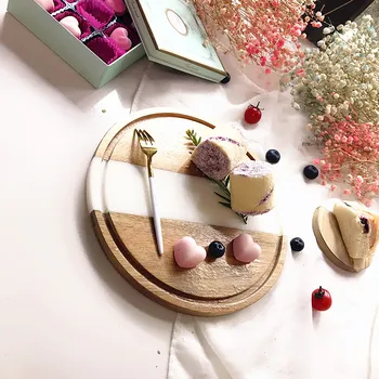 

White Marble Acacia Wood Tray Western Restaurant Tableware, Cake, Fruit Plate, Steak Plate