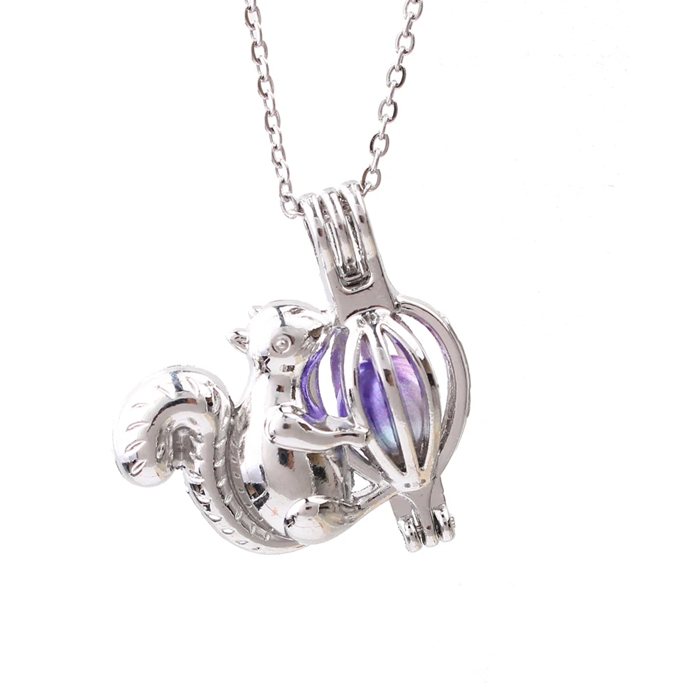 

1pc Silver Plated Squirrel Pearl Cage Pendant Necklace Oyster Pearl Jewelry Making Essential Oil Diffuser Lockets Fun Gift