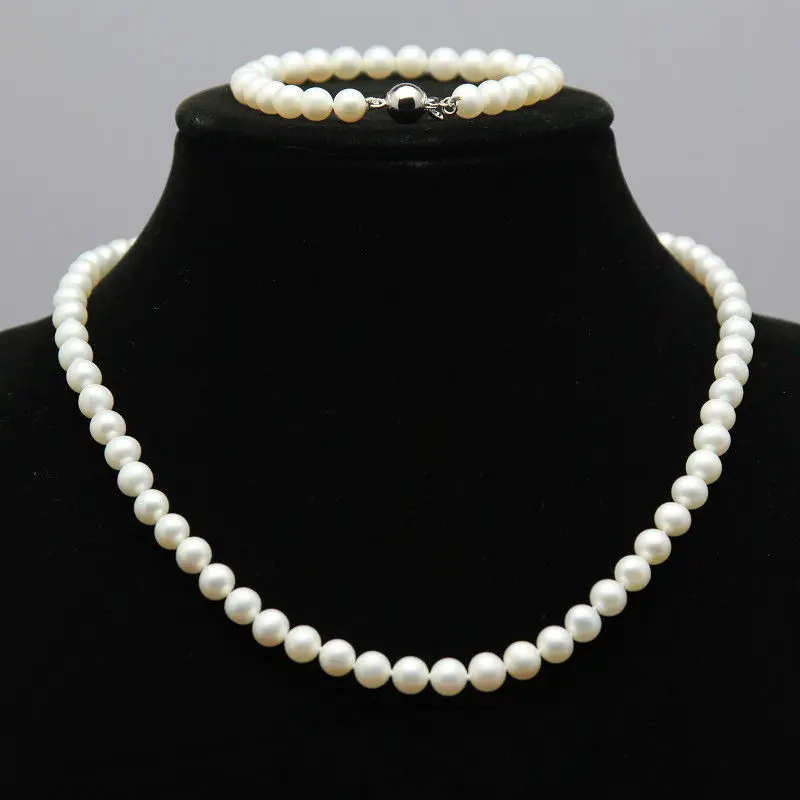 

Jewelry 00713 AAA+ 7-8mm white cultured pearls necklace bracelets earrings 17"-7.5" (A0423)