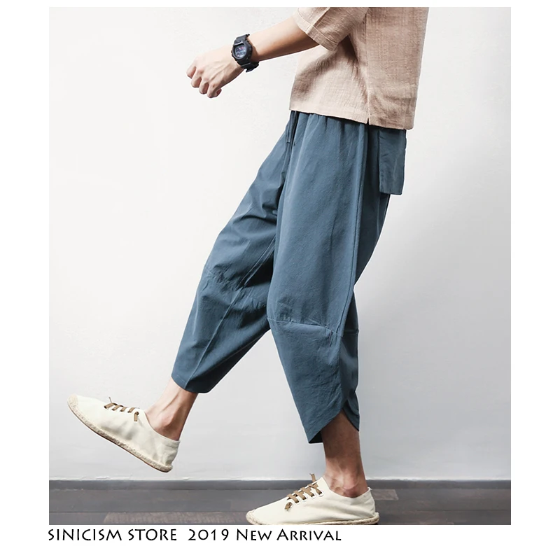 Sinicism مخزن الرجال 2019 الشارع الشهير ركض رجل الصيف المسار SweatPants الذكور عارضة Caif طول السراويل القطن الكتان سراويلي حريمي