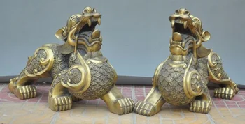 

zhmui88006508<<++China Fengshui brass Wealth Money Guardian Beast Unicorn Kylin PiXiu Statue Pair