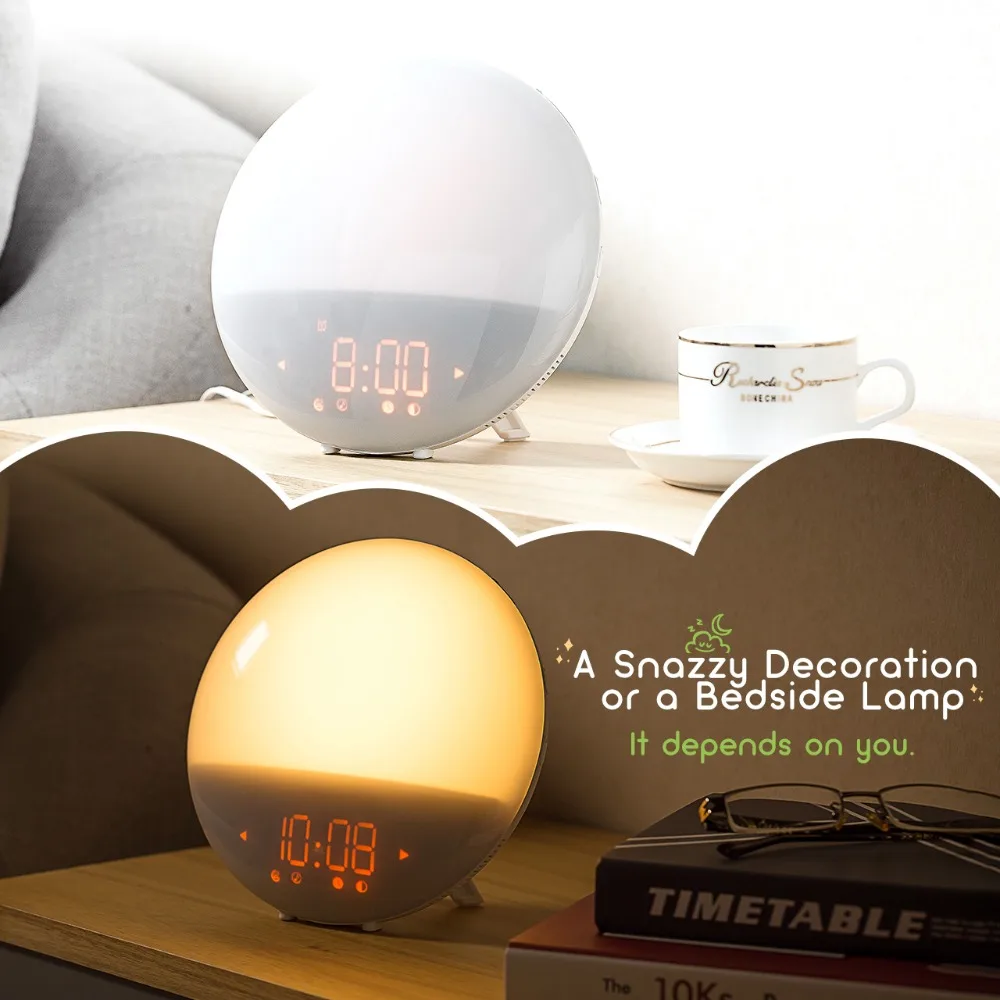 Mpow Led Wake Up Light Alarm Clock Sunrise Simulation Dual Alarm 6 Natural Sounds FM Radio Snooze Function Reloj Despertador 7