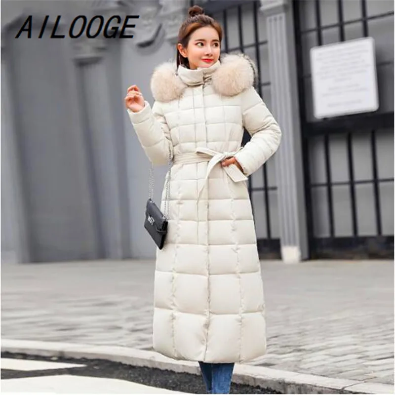 

AILOOGE 2018 New Arrival Fashion Slim Women Winter Jacket Cotton Padded Warm Thicken Ladies Coat Long Coats Parka Womens Jackets