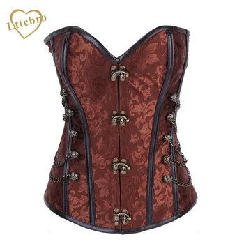 

Women's Spiral Steel Boned Steampunk Gothic Bustier Corset with Chains
