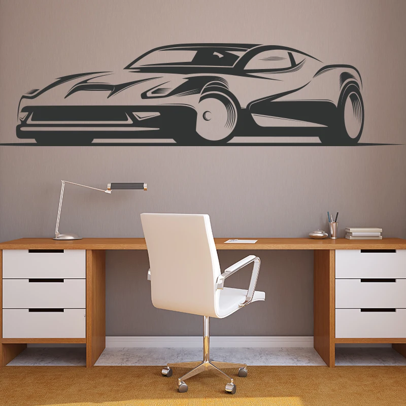 New Sport Car Wall Sticker Boyroom Ford Mustang Honda Chevrolet Volkswagen RC Car Wall Decal Children Room Vinyl Mural Wallpaper (2)