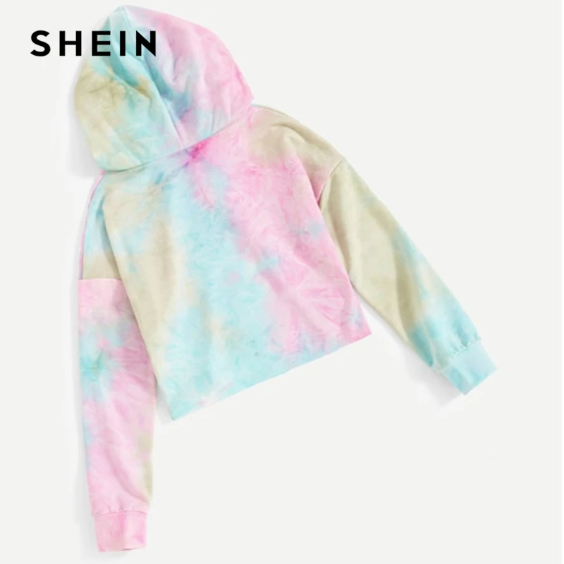  SHEIN Kiddie Letter Happy Print Tie Dye Cute Hoodies For Girls Tops 2019 Spring Korean Fashion Long