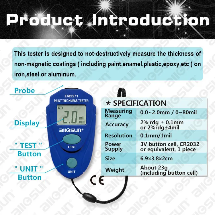 EM2271 Цифровой Покрытие Толщина автомобиля толщиномер лакокрасочного покрытия измеритель толщины покрытия на русском из России