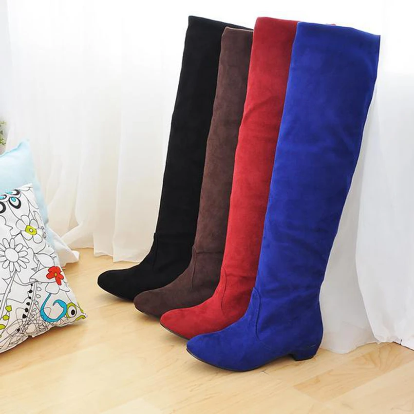 REAVE CAT/Новые сапоги осень-зима, женские сапоги Острый носок, квадратный каблук, однотонный цвет, черный, красный, коричневый, синий, модные сапоги до колен QL418