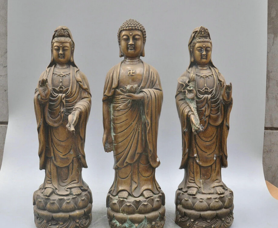 

006392 15' Bronze Buddhism Shakyamuni 3 Western Saints Buddha Sculpture Statue
