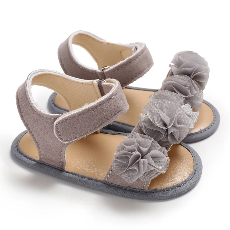 Сандалии с цветочным принтом для новорожденных девочек, летняя повседневная обувь для малышей, обувь для новорожденных, обувь для малышей, повседневные сандалии с бантом - Цвет: Серый