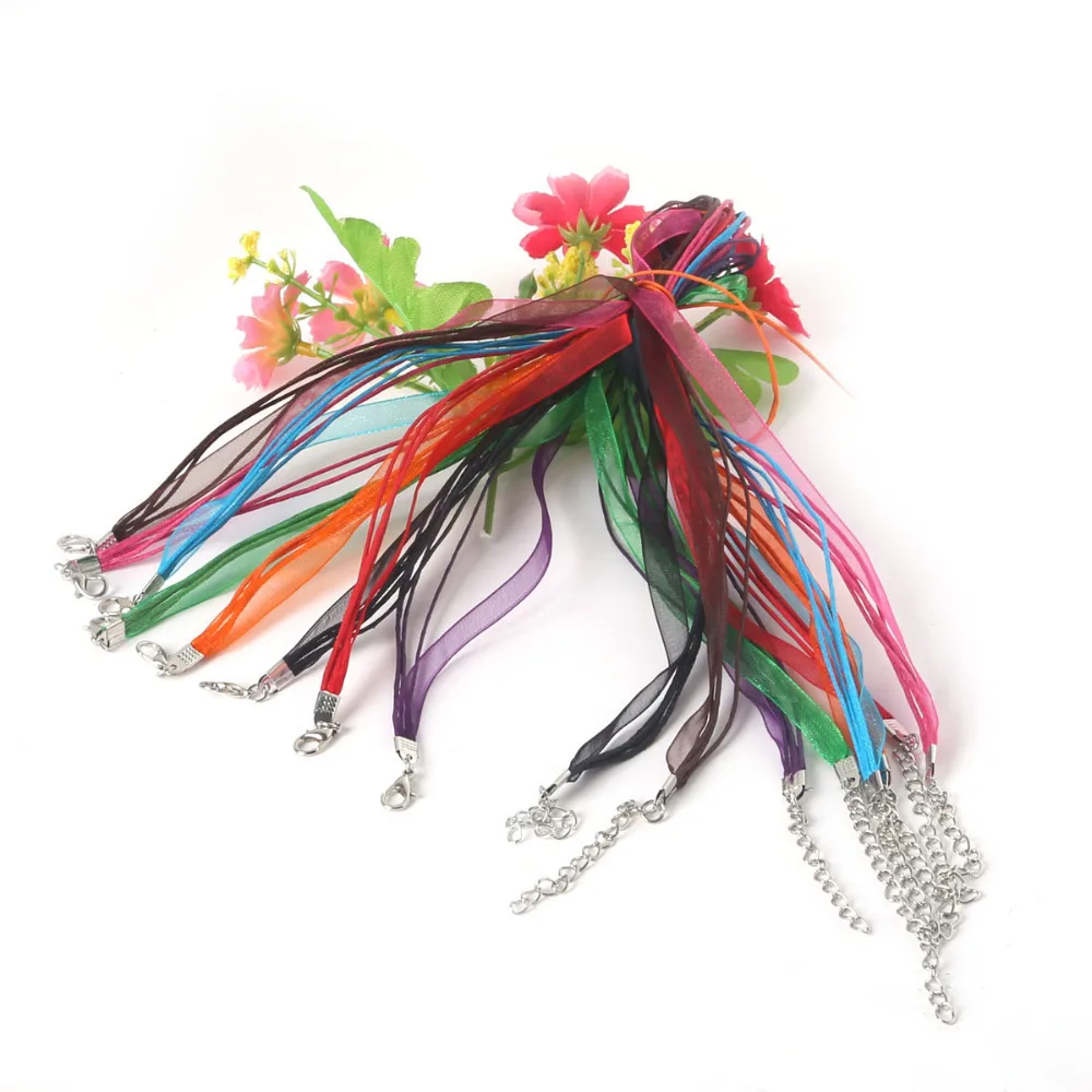 Hot Colorful Children Rope Necklace Adjustable Organza Ribbon+Waxing