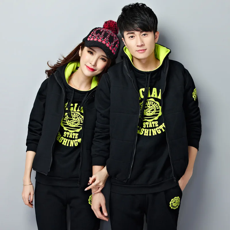 

Men Women Tracksuit Sportswear Male Lover Fleece Sweater Hoodies+pants+vest Running Jogging Leisure Set Thick Sport Warm Suit