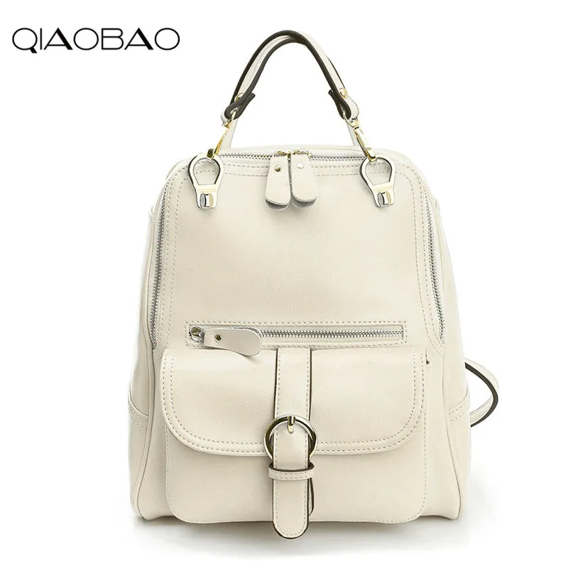 QIAOBAO 2017 new leather backpack cowhide shoulder bag fashion Korean version of the wave backpack simple