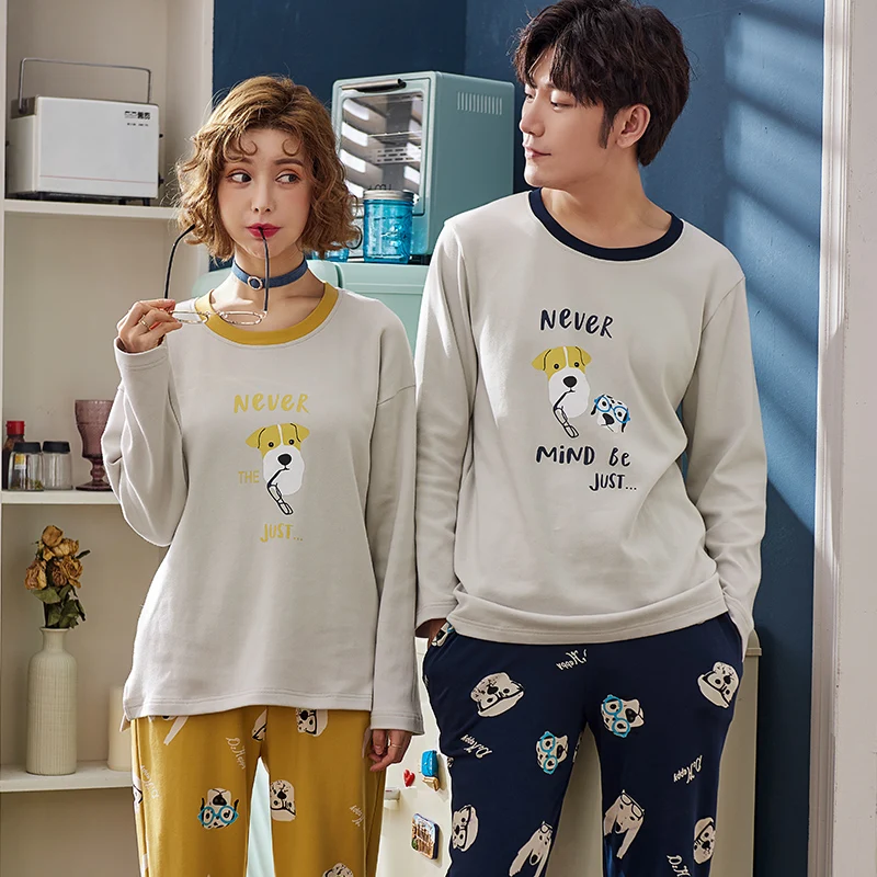 J& Q/Новые пижамы для пары женщин, пижамный комплект из 2 предметов, пижамный комплект, ночной костюм, хлопок, брендовые пижамы для мужчин и женщин, одинаковые пижамы